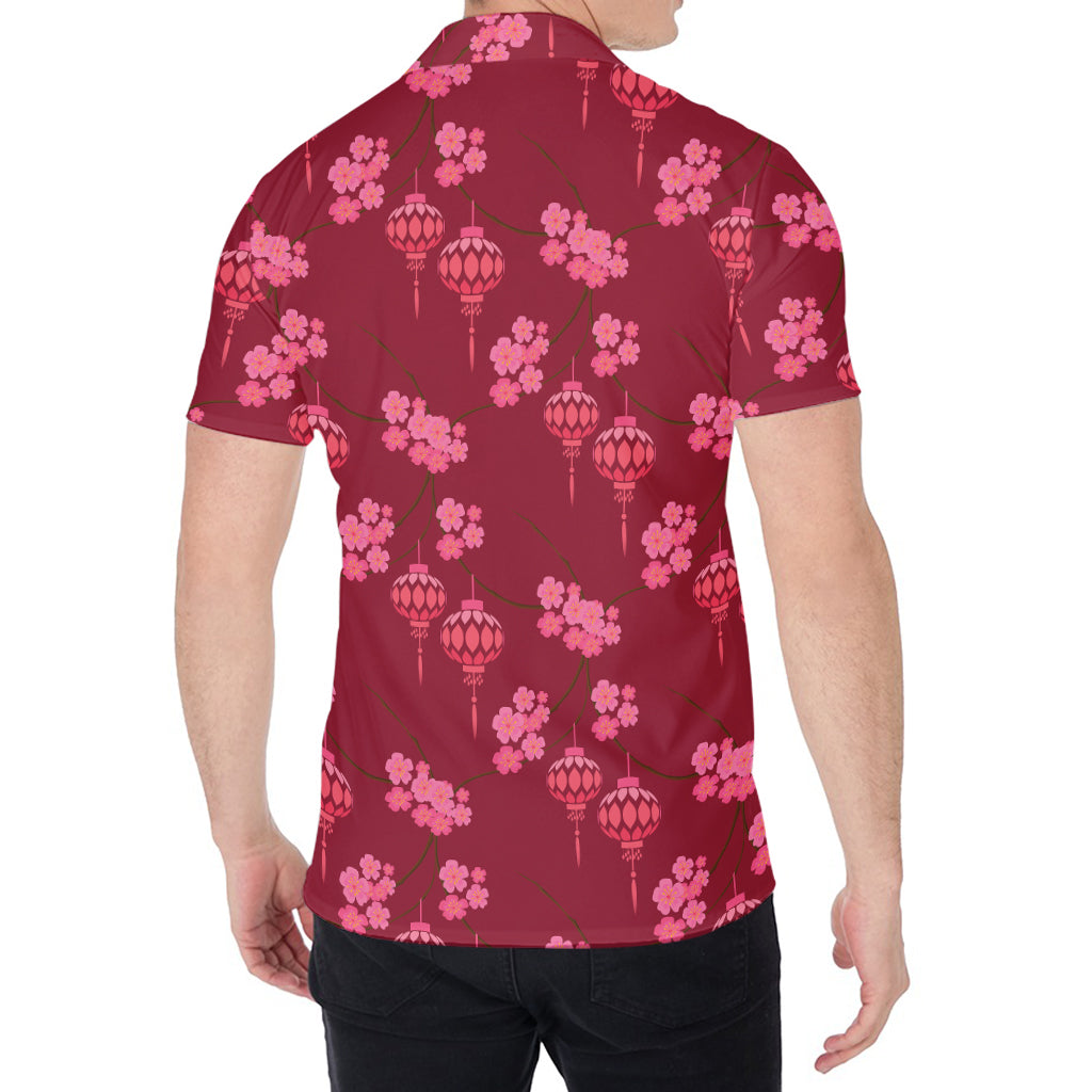 Pink Japanese Lantern Pattern Print Men's Shirt