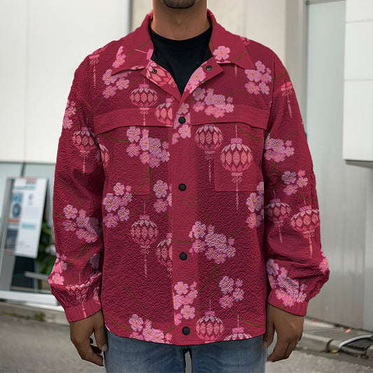 Pink Japanese Lantern Pattern Print Men's Shirt Jacket