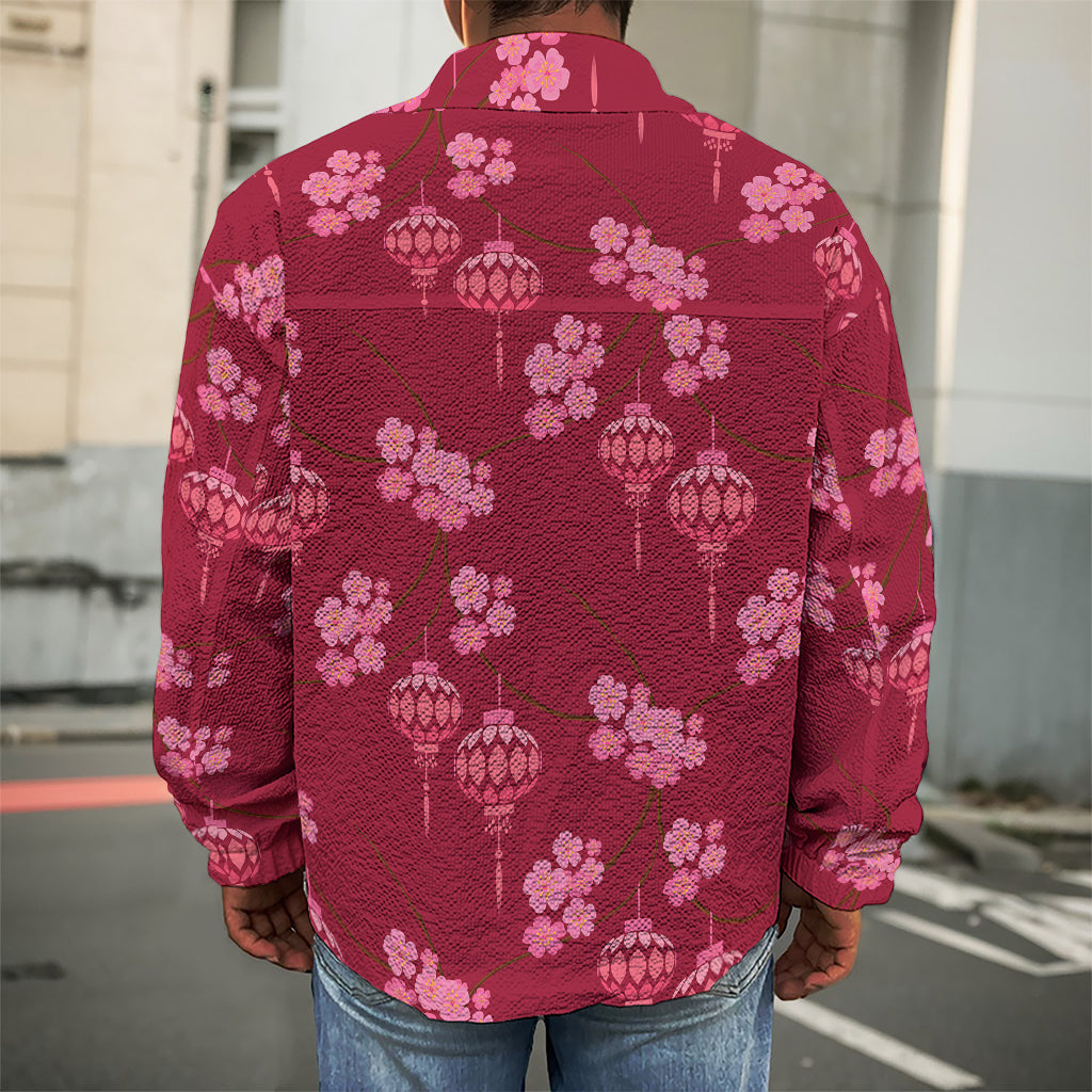 Pink Japanese Lantern Pattern Print Men's Shirt Jacket