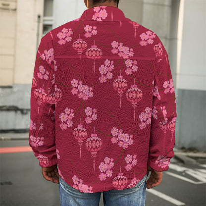 Pink Japanese Lantern Pattern Print Men's Shirt Jacket