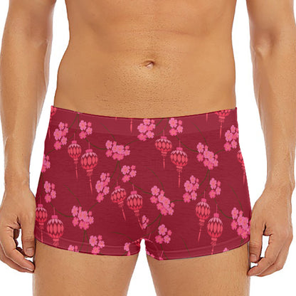 Pink Japanese Lantern Pattern Print Men's Short Boxer Briefs