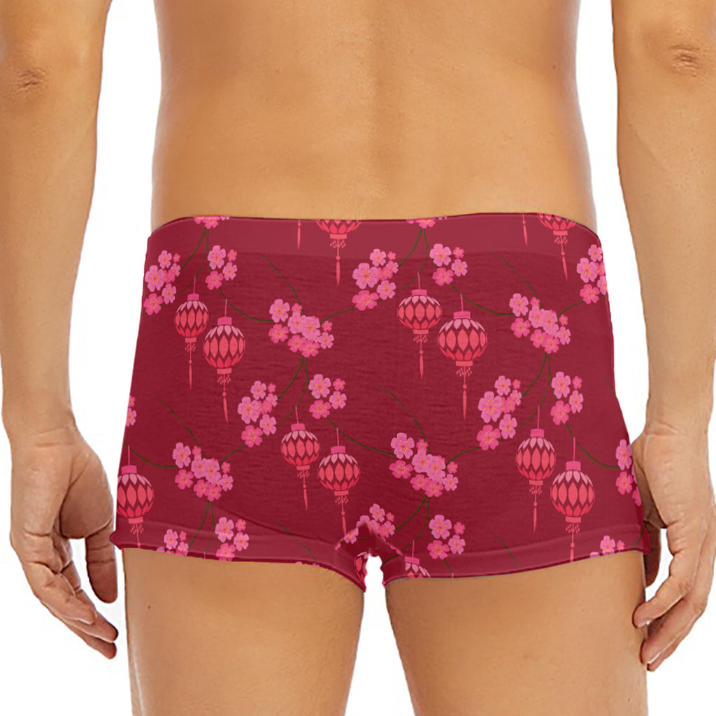 Pink Japanese Lantern Pattern Print Men's Short Boxer Briefs