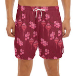 Pink Japanese Lantern Pattern Print Men's Split Running Shorts