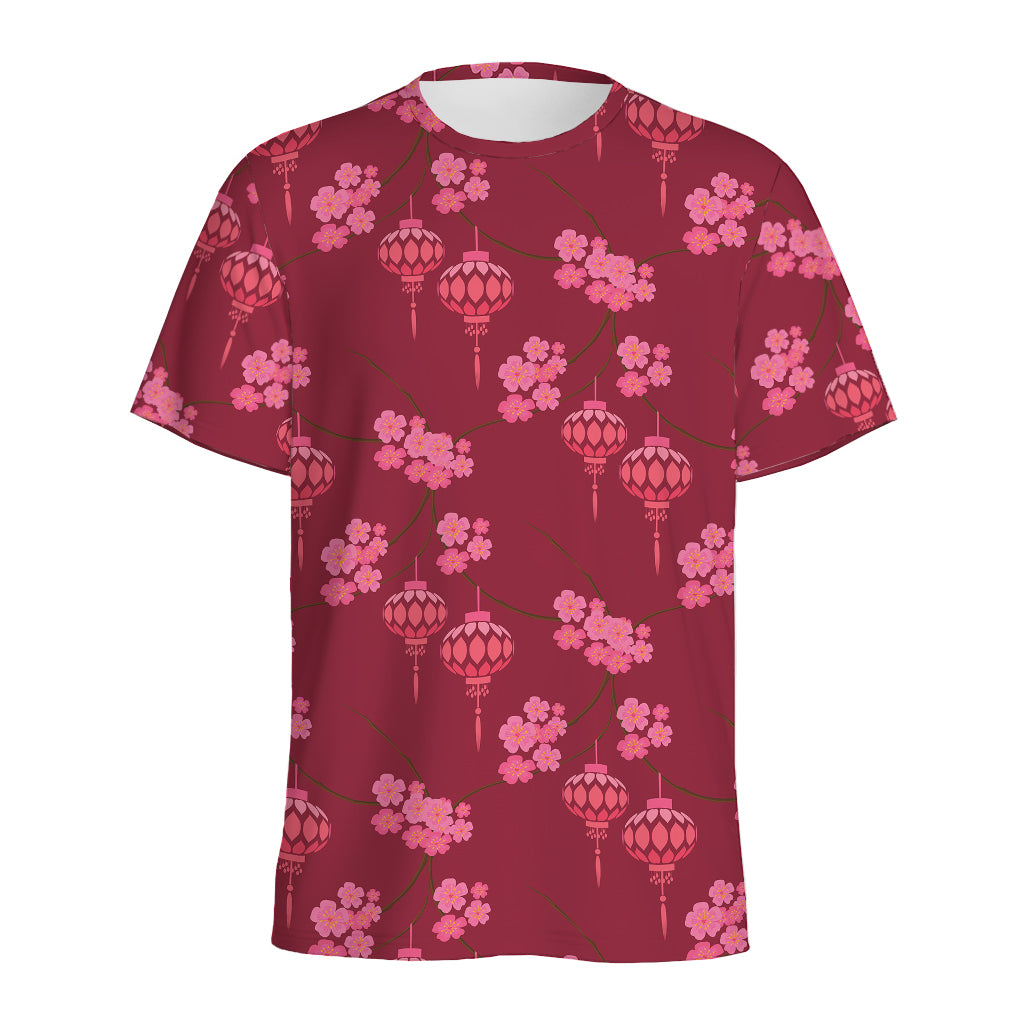 Pink Japanese Lantern Pattern Print Men's Sports T-Shirt