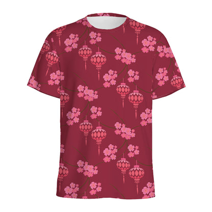 Pink Japanese Lantern Pattern Print Men's Sports T-Shirt