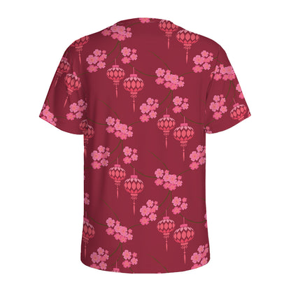 Pink Japanese Lantern Pattern Print Men's Sports T-Shirt