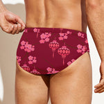 Pink Japanese Lantern Pattern Print Men's Swim Briefs