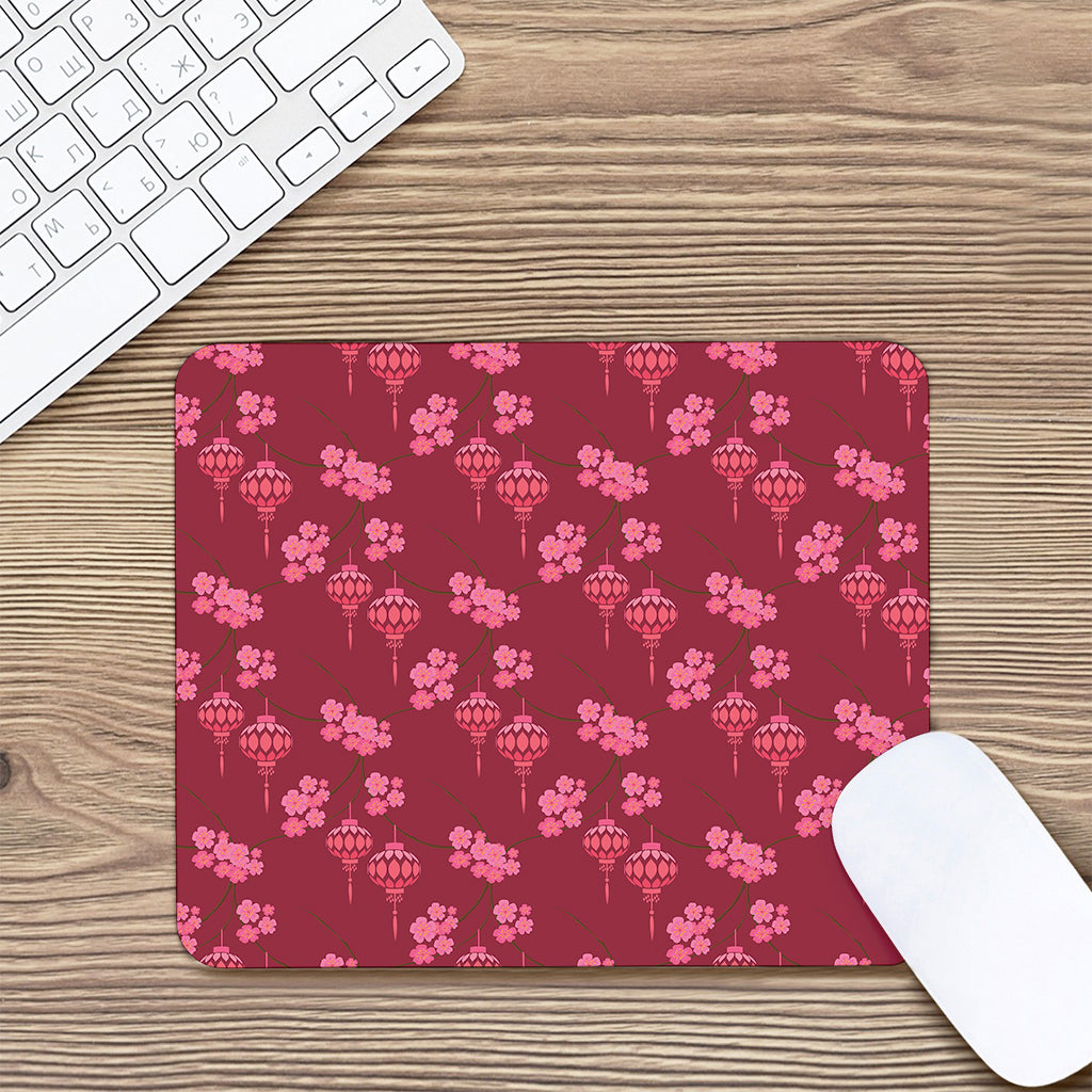 Pink Japanese Lantern Pattern Print Mouse Pad