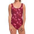 Pink Japanese Lantern Pattern Print One Piece Swimsuit