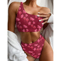 Pink Japanese Lantern Pattern Print One Shoulder Bikini Set