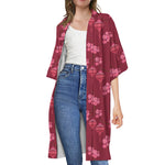 Pink Japanese Lantern Pattern Print Open Front Beach Cover Up