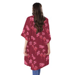 Pink Japanese Lantern Pattern Print Open Front Beach Cover Up