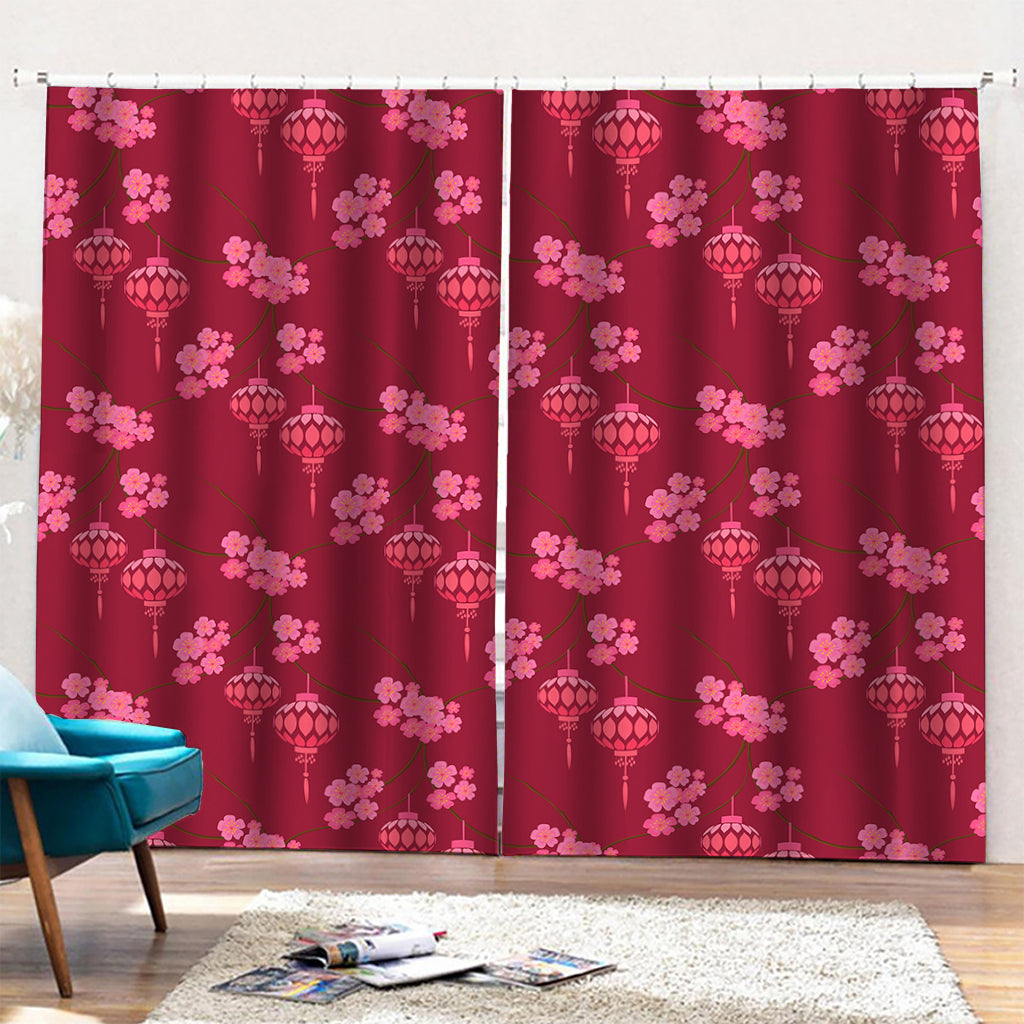 Pink Japanese Lantern Pattern Print Pencil Pleat Curtains