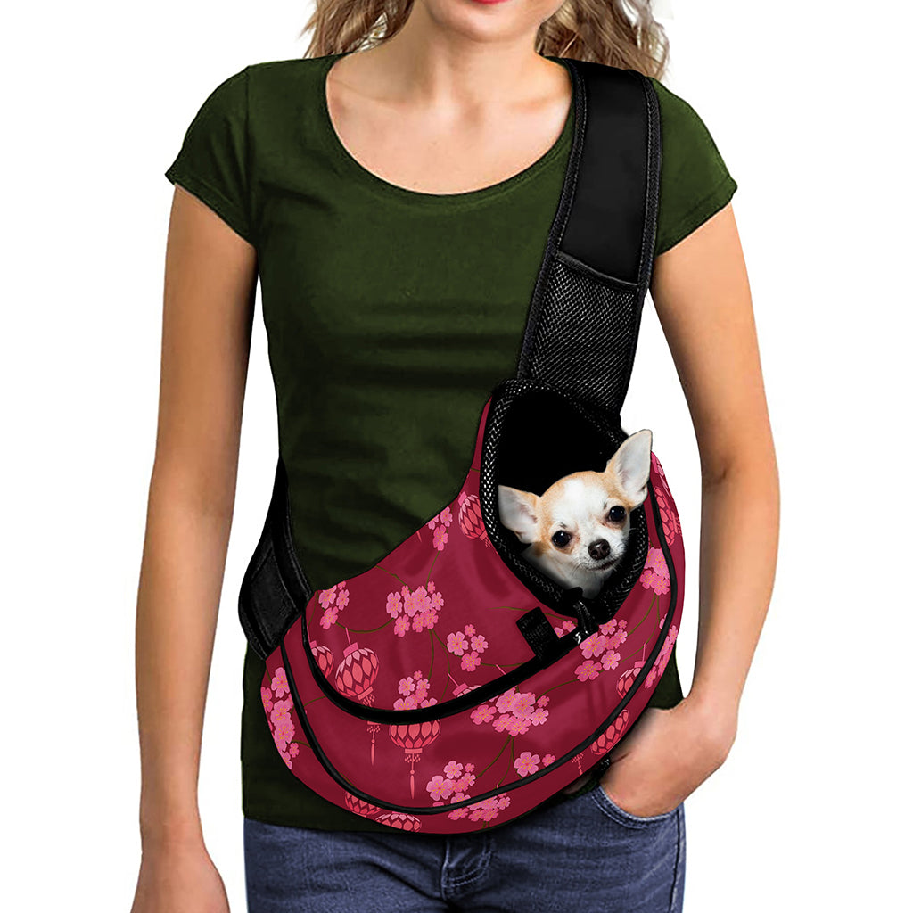 Pink Japanese Lantern Pattern Print Pet Sling Carrier