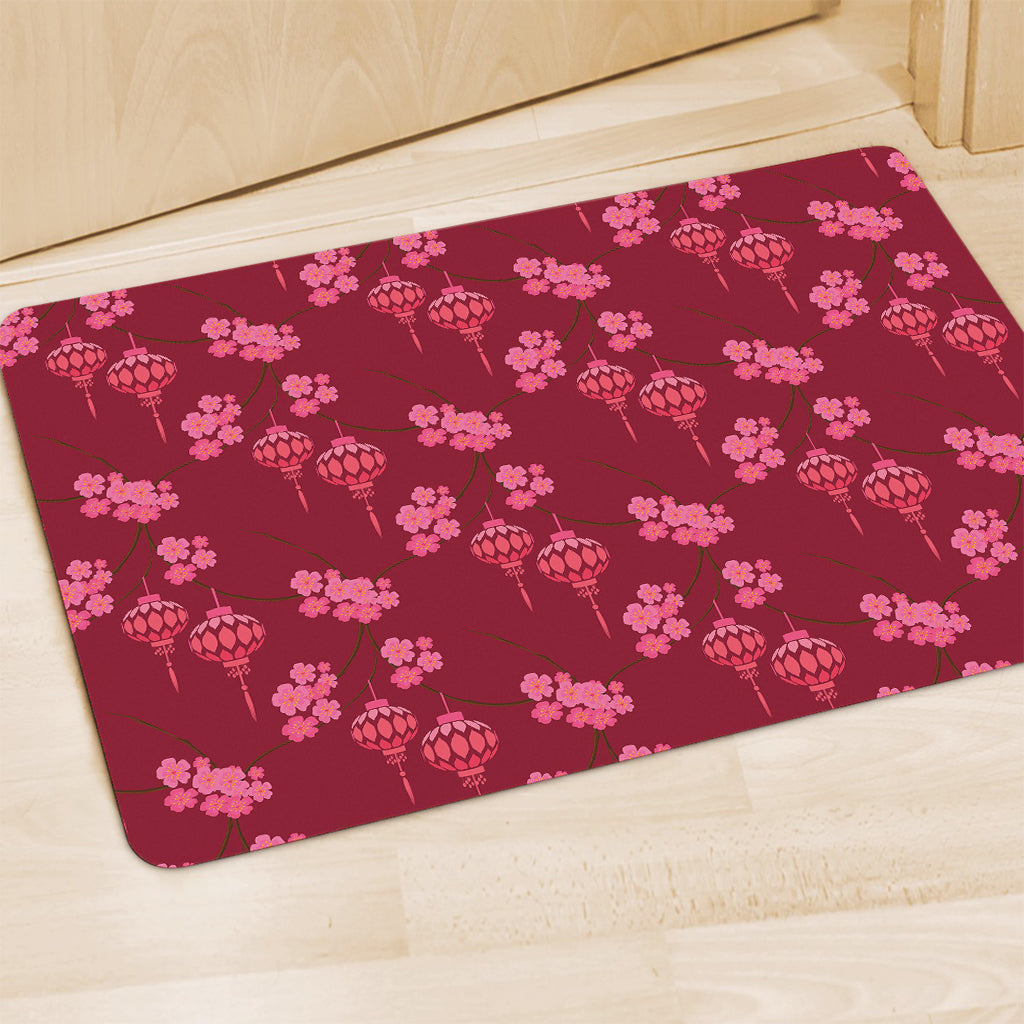 Pink Japanese Lantern Pattern Print Polyester Doormat