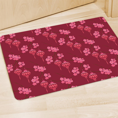 Pink Japanese Lantern Pattern Print Polyester Doormat