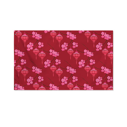 Pink Japanese Lantern Pattern Print Polyester Flag