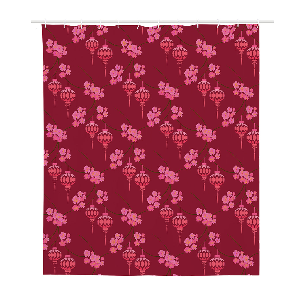 Pink Japanese Lantern Pattern Print Polyester Shower Curtain