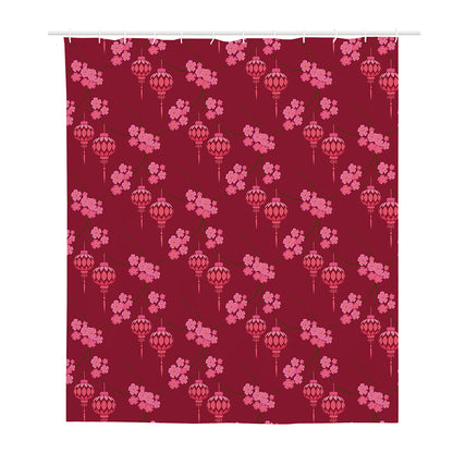 Pink Japanese Lantern Pattern Print Polyester Shower Curtain