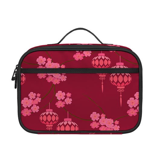 Pink Japanese Lantern Pattern Print Portable Lunch Bag
