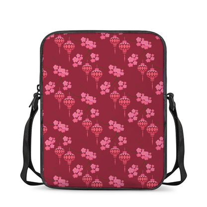 Pink Japanese Lantern Pattern Print Rectangular Crossbody Bag
