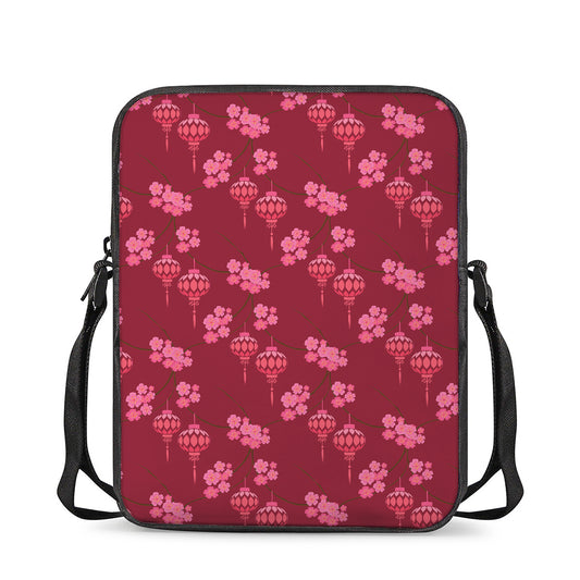 Pink Japanese Lantern Pattern Print Rectangular Crossbody Bag
