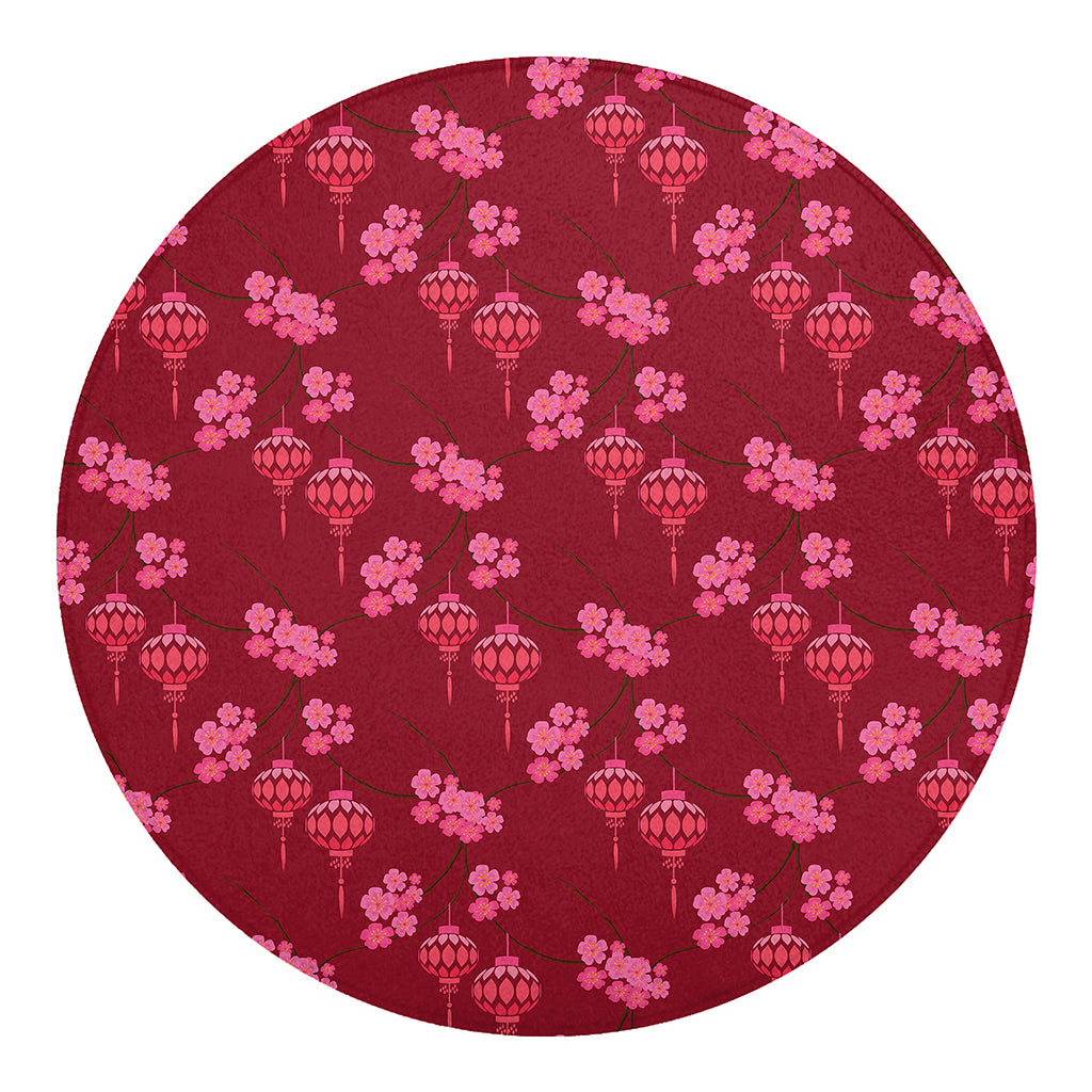 Pink Japanese Lantern Pattern Print Round Blanket