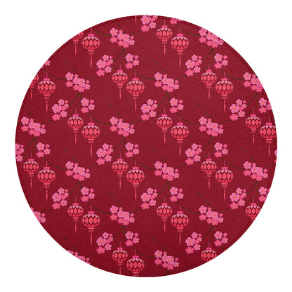 Pink Japanese Lantern Pattern Print Round Blanket