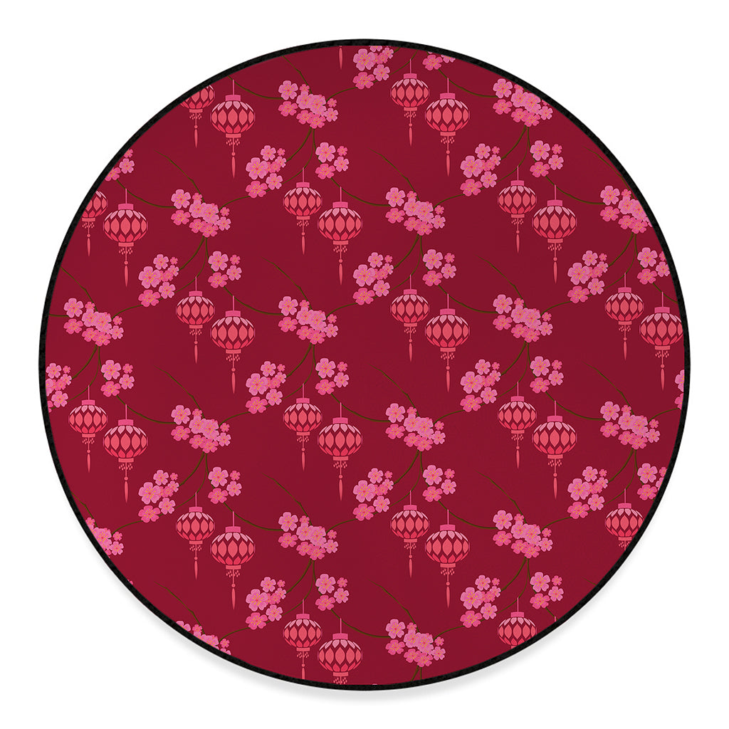 Pink Japanese Lantern Pattern Print Round Floor Mat