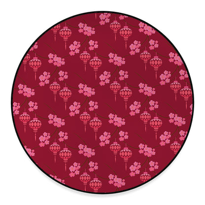 Pink Japanese Lantern Pattern Print Round Floor Mat