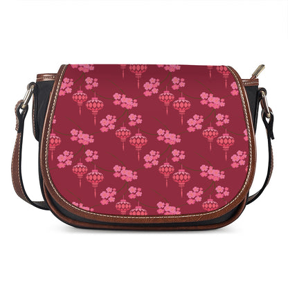 Pink Japanese Lantern Pattern Print Saddle Bag