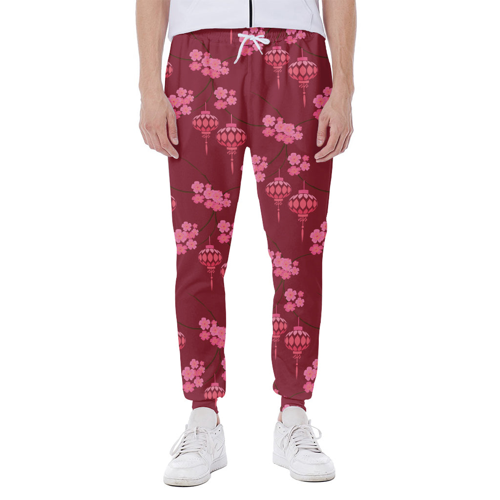 Pink Japanese Lantern Pattern Print Scuba Joggers