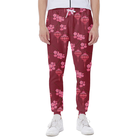 Pink Japanese Lantern Pattern Print Scuba Joggers