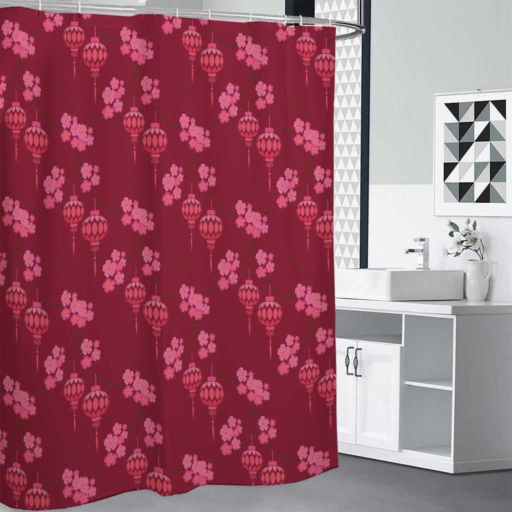 Pink Japanese Lantern Pattern Print Shower Curtain
