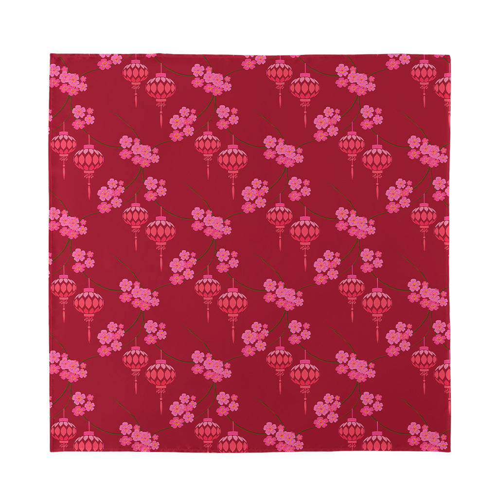 Pink Japanese Lantern Pattern Print Silk Bandana