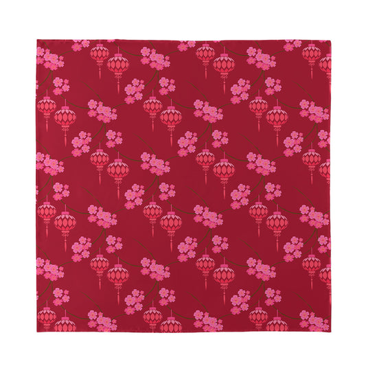 Pink Japanese Lantern Pattern Print Silk Bandana