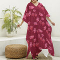 Pink Japanese Lantern Pattern Print Silk V-Neck Kaftan Dress