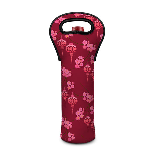 Pink Japanese Lantern Pattern Print Single Neoprene Wine Tote
