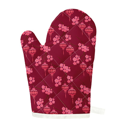 Pink Japanese Lantern Pattern Print Single Oven Mitt
