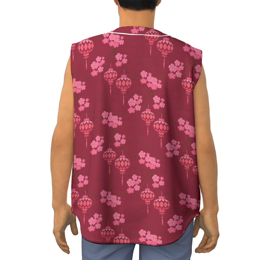 Pink Japanese Lantern Pattern Print Sleeveless Baseball Jersey