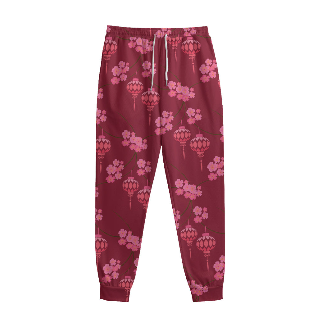 Pink Japanese Lantern Pattern Print Sweatpants
