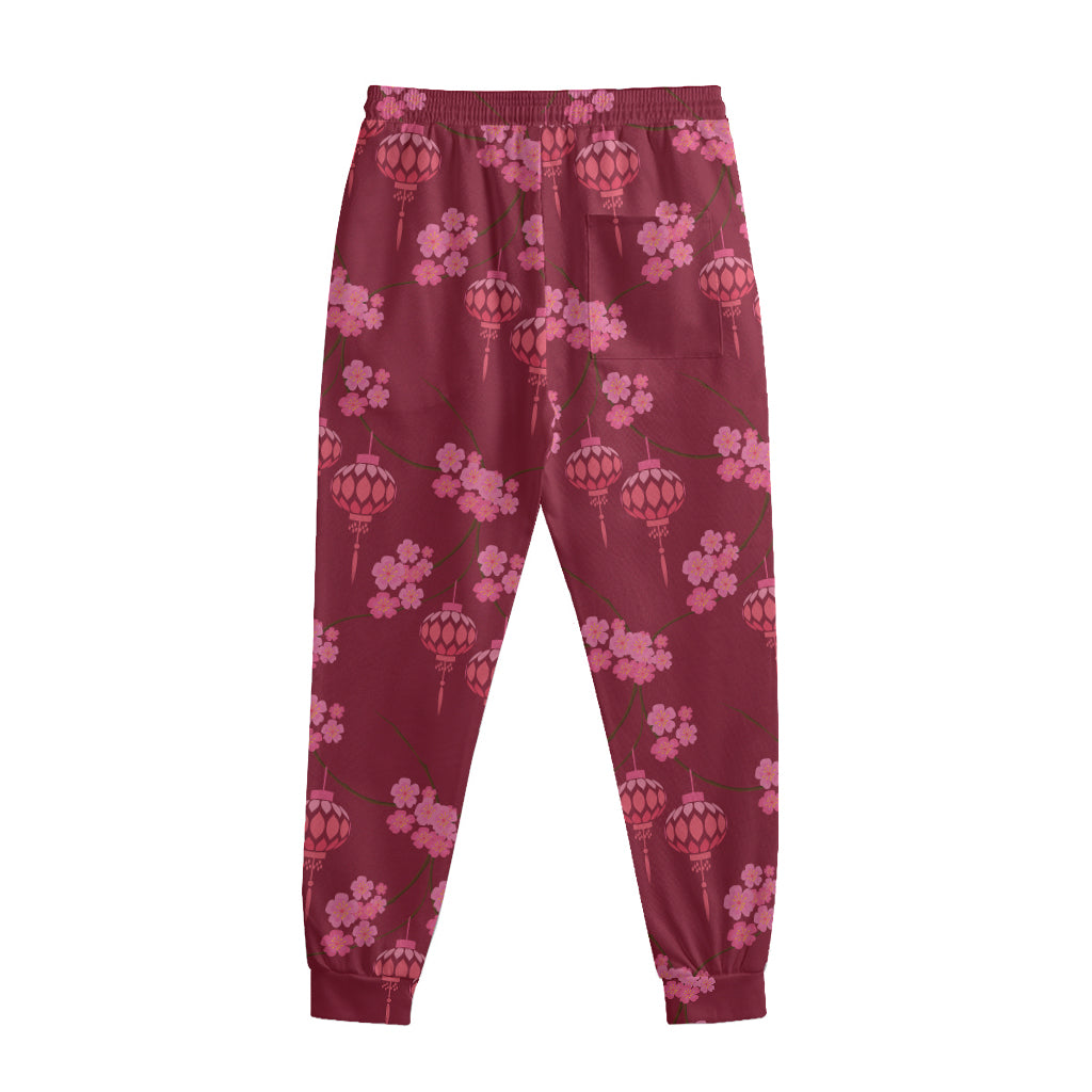 Pink Japanese Lantern Pattern Print Sweatpants