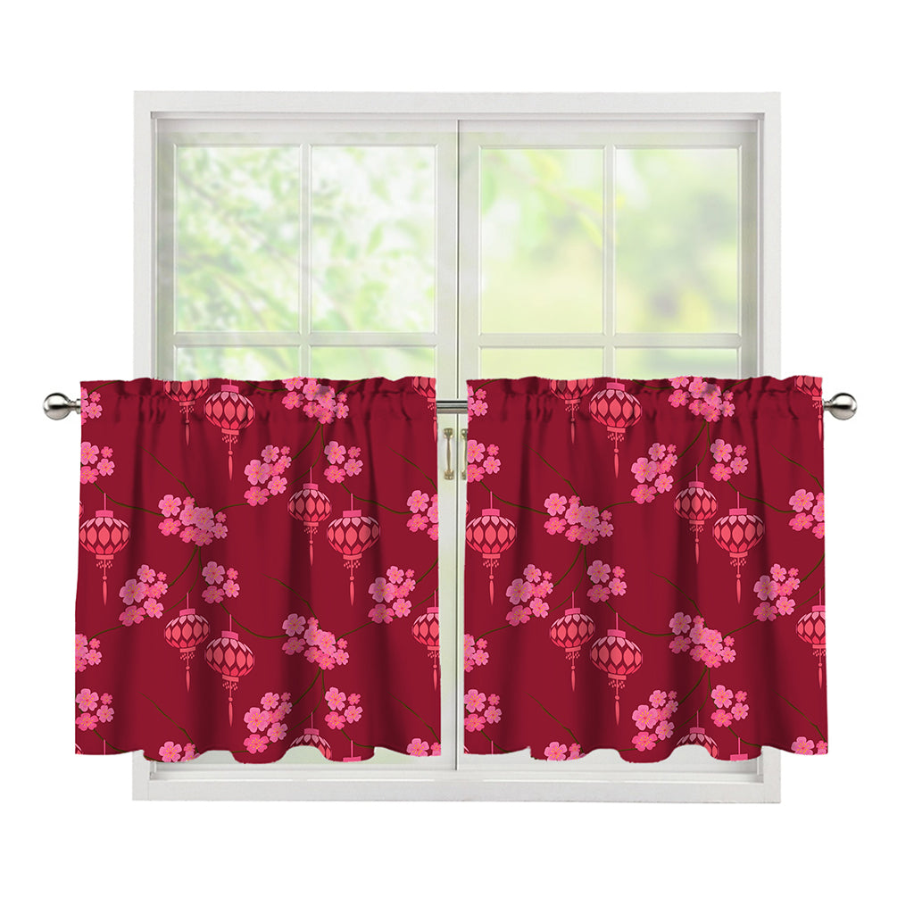 Pink Japanese Lantern Pattern Print Tier Curtains