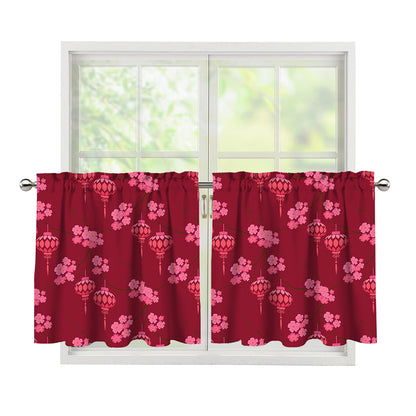 Pink Japanese Lantern Pattern Print Tier Curtains