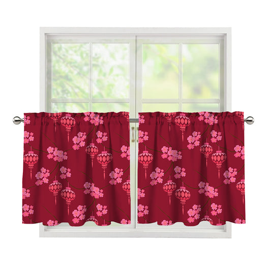 Pink Japanese Lantern Pattern Print Tier Curtains