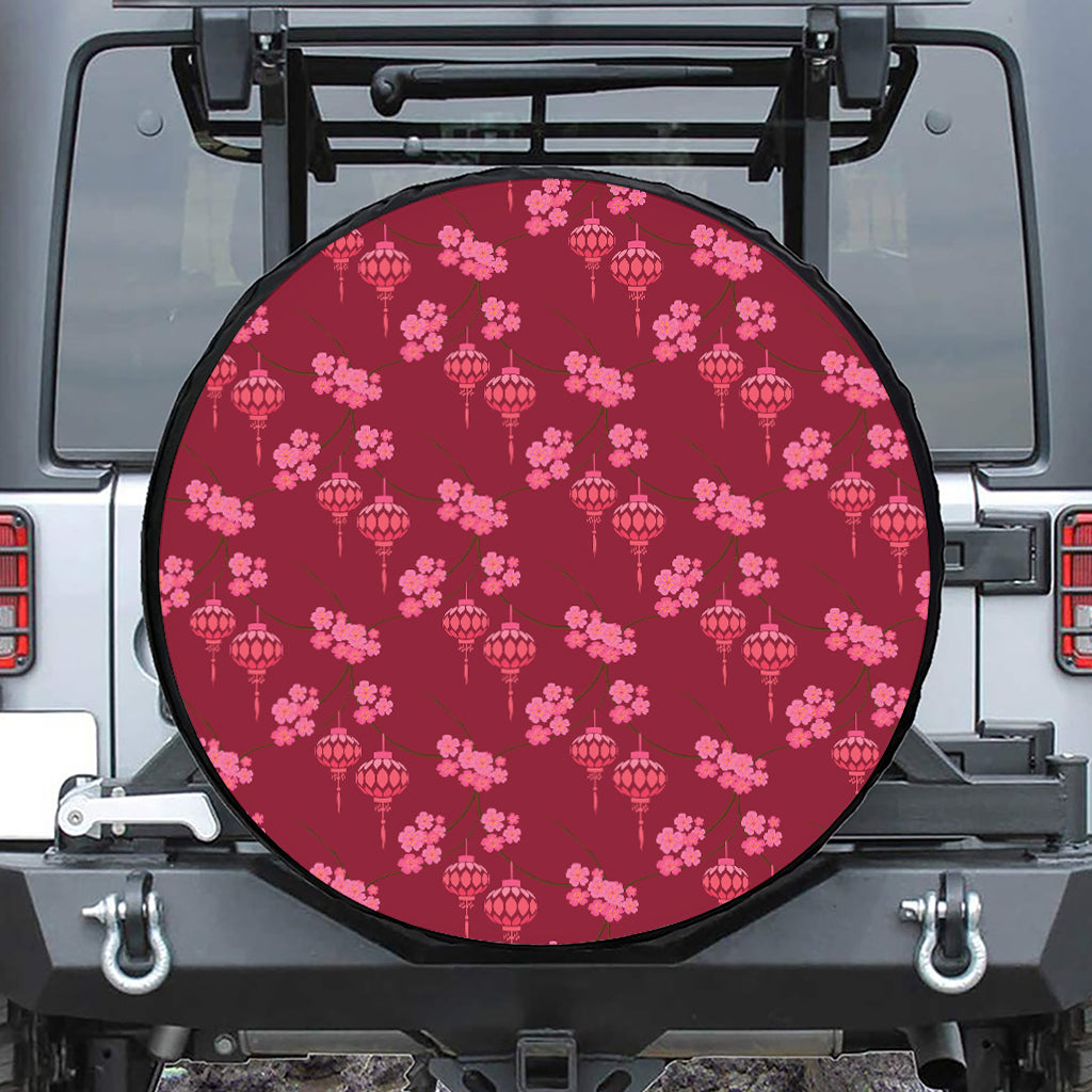 Pink Japanese Lantern Pattern Print Tire Cover