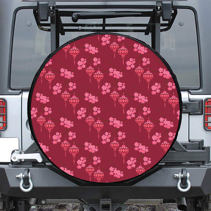 Pink Japanese Lantern Pattern Print Tire Cover