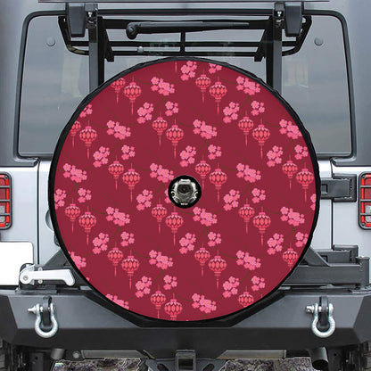 Pink Japanese Lantern Pattern Print Tire Cover With Camera Hole
