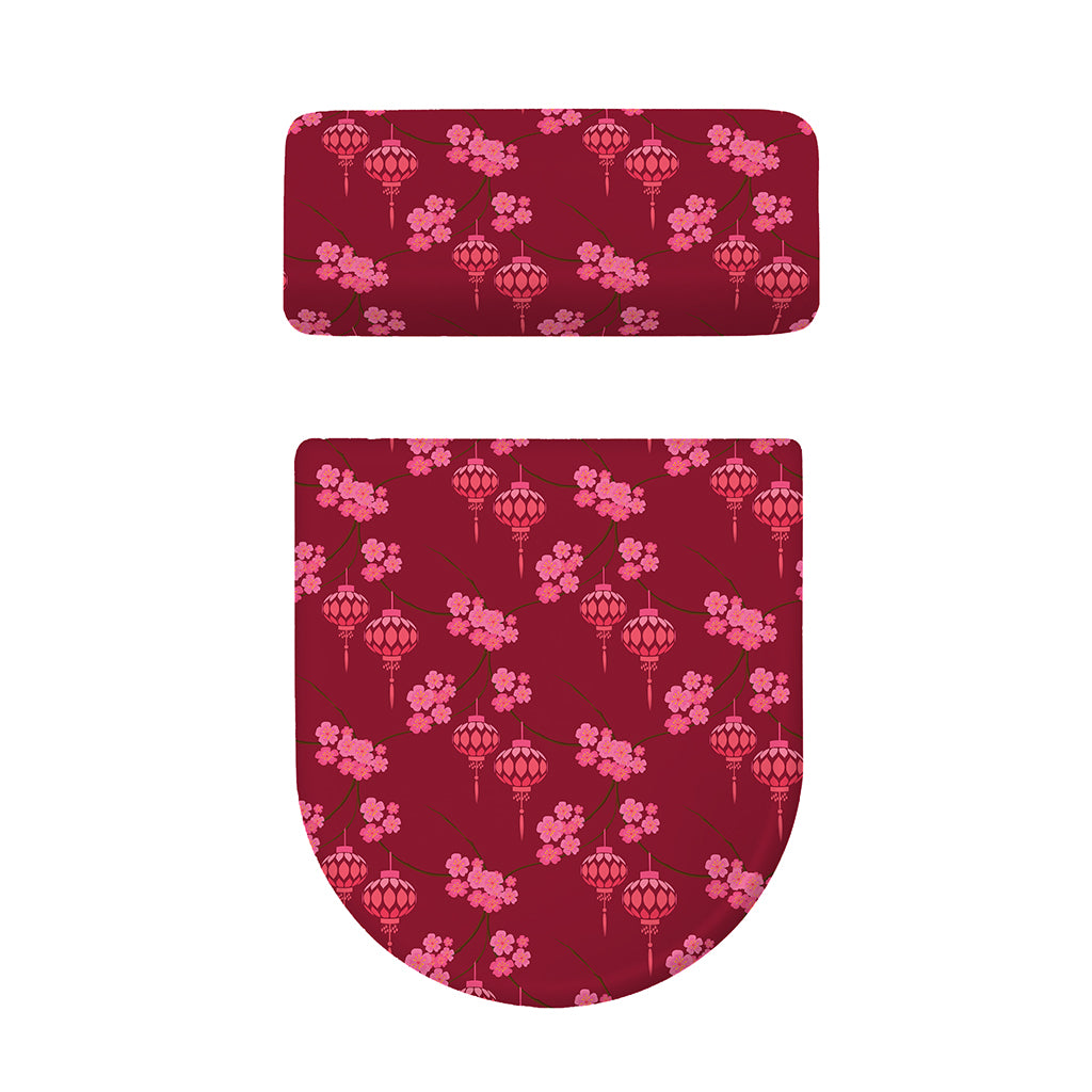 Pink Japanese Lantern Pattern Print Toilet Lid And Tank Cover Set