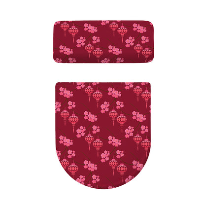 Pink Japanese Lantern Pattern Print Toilet Lid And Tank Cover Set